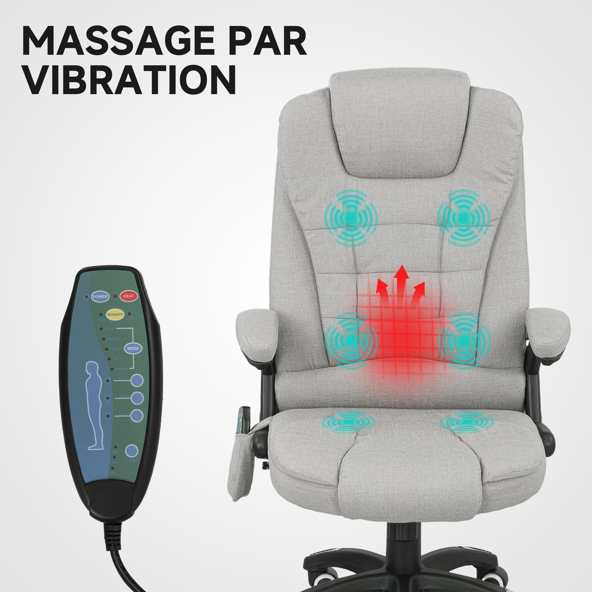 Fauteuil de bureau avec fonction massage gris clair, HOMCOM
