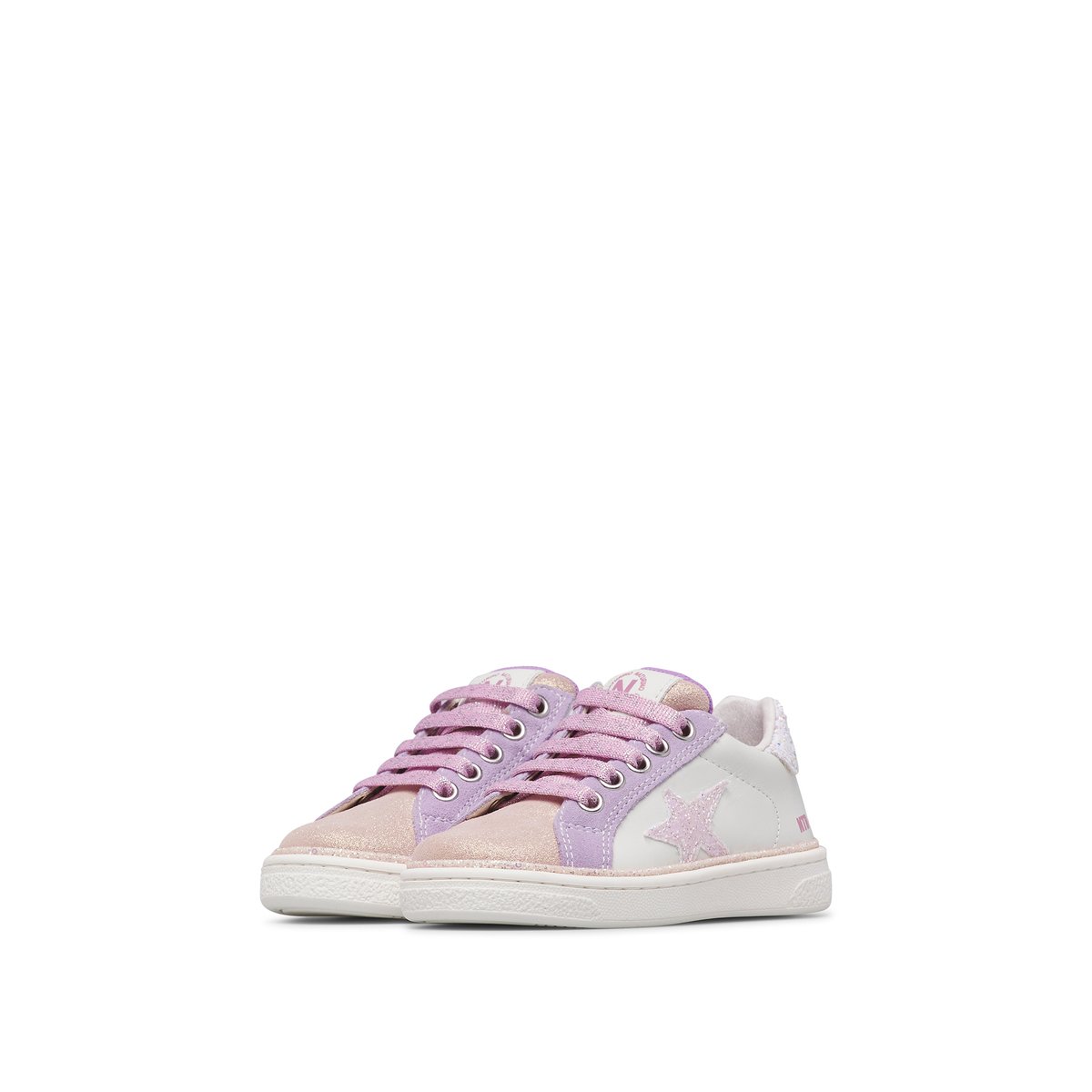 Baskets en cuir et en daim PINN ZIP. blanc-rose, NATURINO