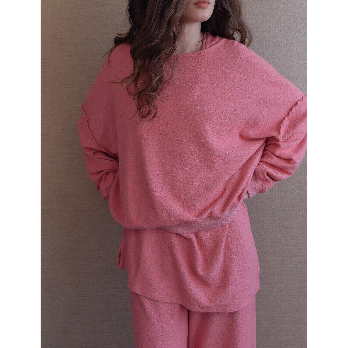 Sweat col rond manches longues, CLUWAY rose chiné, AMERICAN VINTAGE