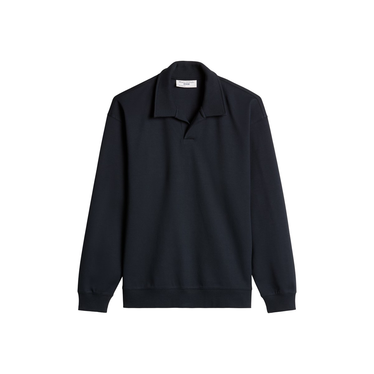 Sweat-shirt polo coupe classique en jersey interlock épais bleu, MARC O’POLO DENIM