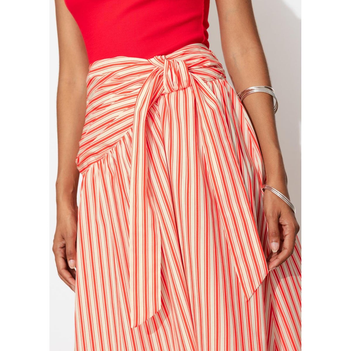 Jupe mi-longue rayée rayé rouge, PROMOD