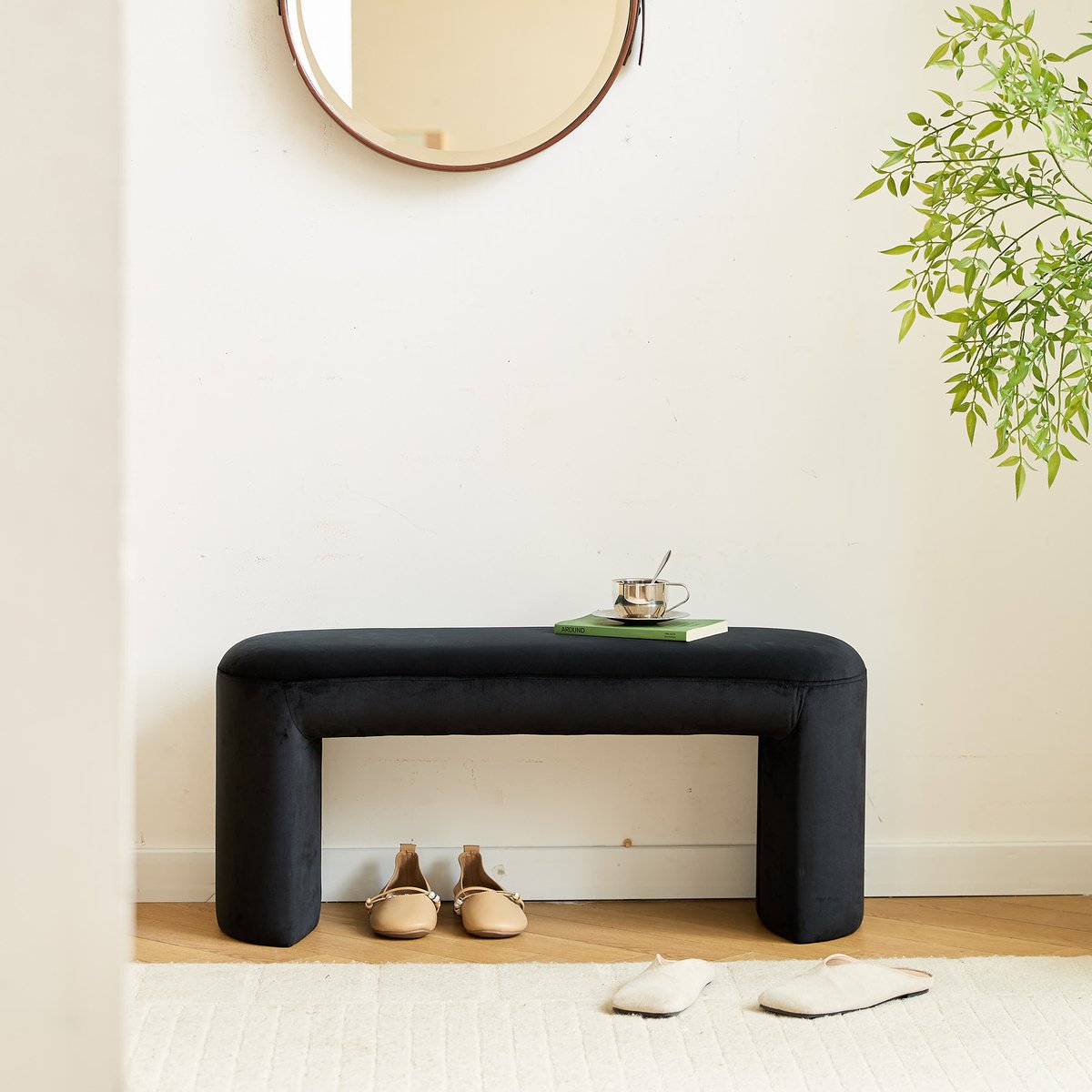 Banc style scandinave, velours, RIGA noir, NORDLYS