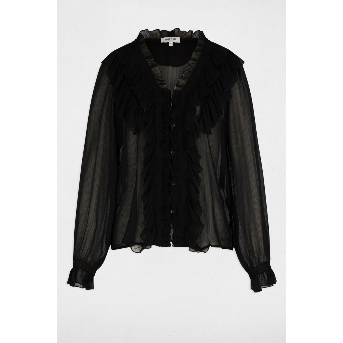 Chemise fluide col v noir, MORGAN