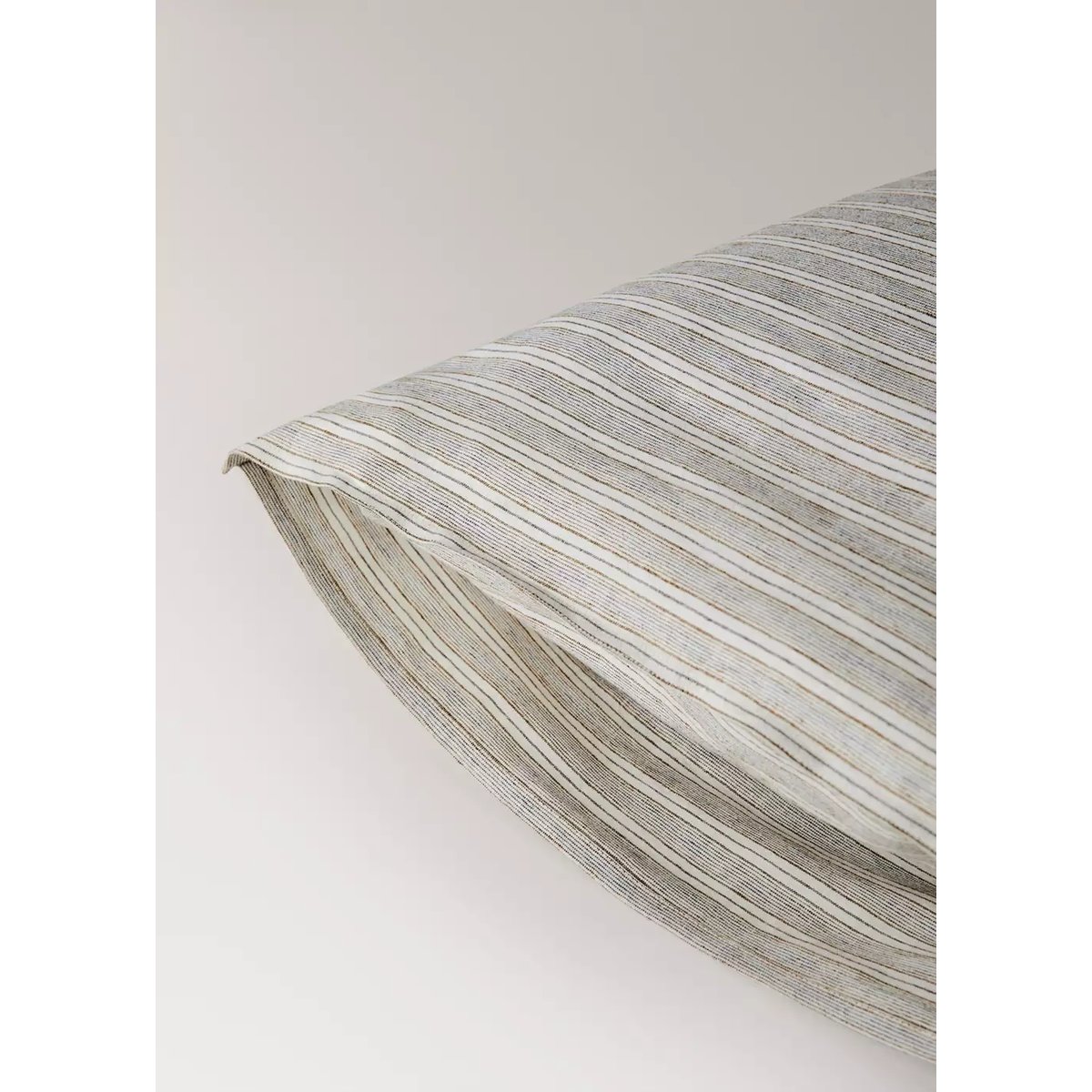 Taie d’oreiller lin coton à rayures 60x60 cm sable, MANGO HOME