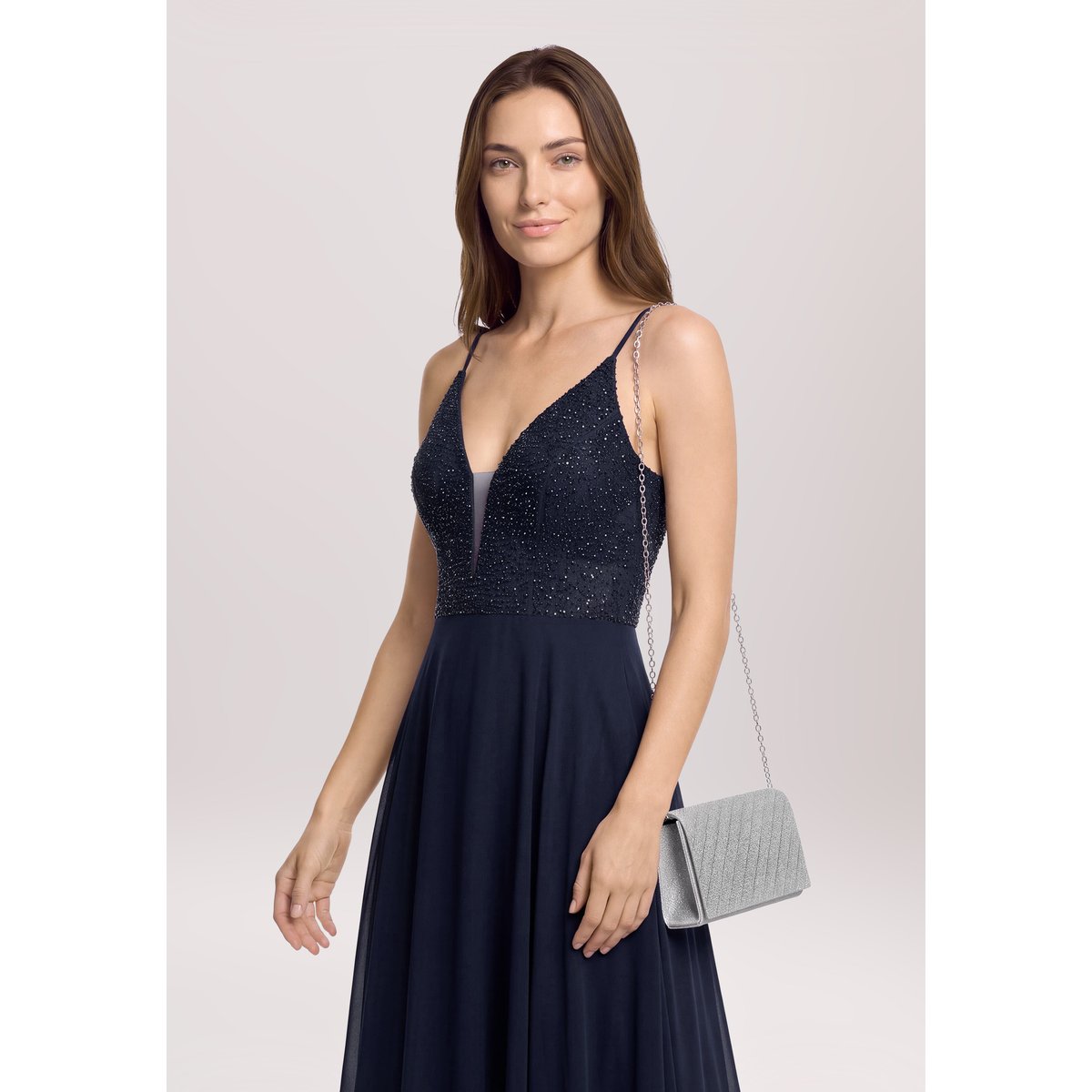 Sac façon pochette au look scintillant gris, VERA MONT
