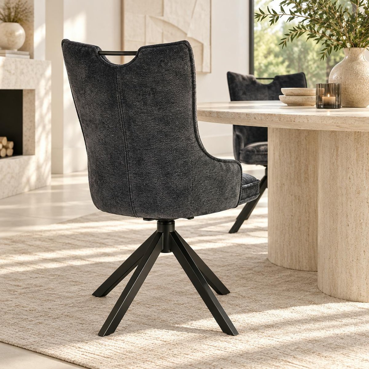 Chaise pivotante coussin et poignée tissu gris (lot de 2) IENA gris, PIER IMPORT