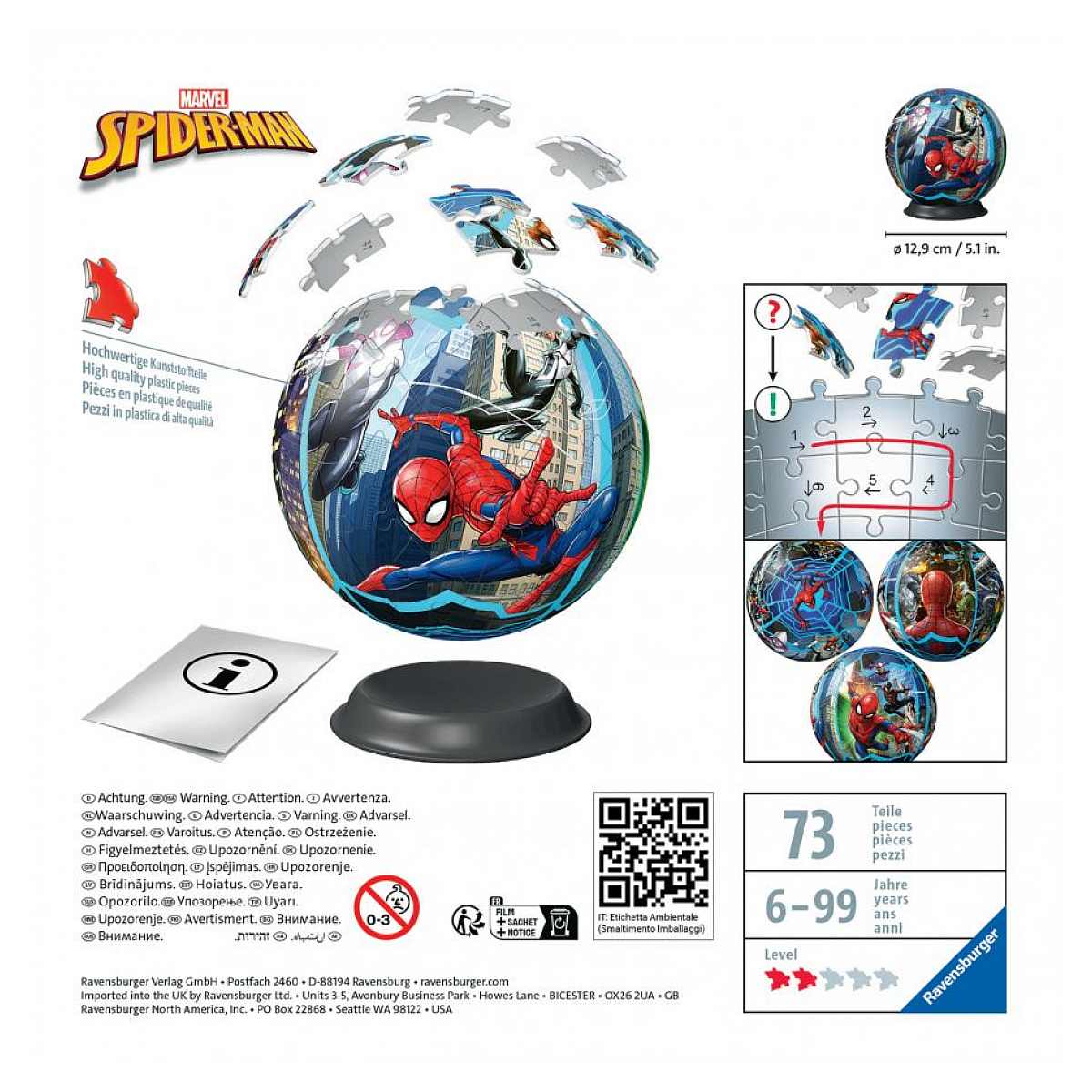Puzzle 3d ball 72 p - spider-man couleur unique, RAVENSBURGER