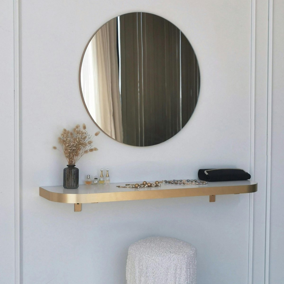 Miroir d'entrée rond bord doré Ø60 cm - style moderne CODY doré, PIER IMPORT