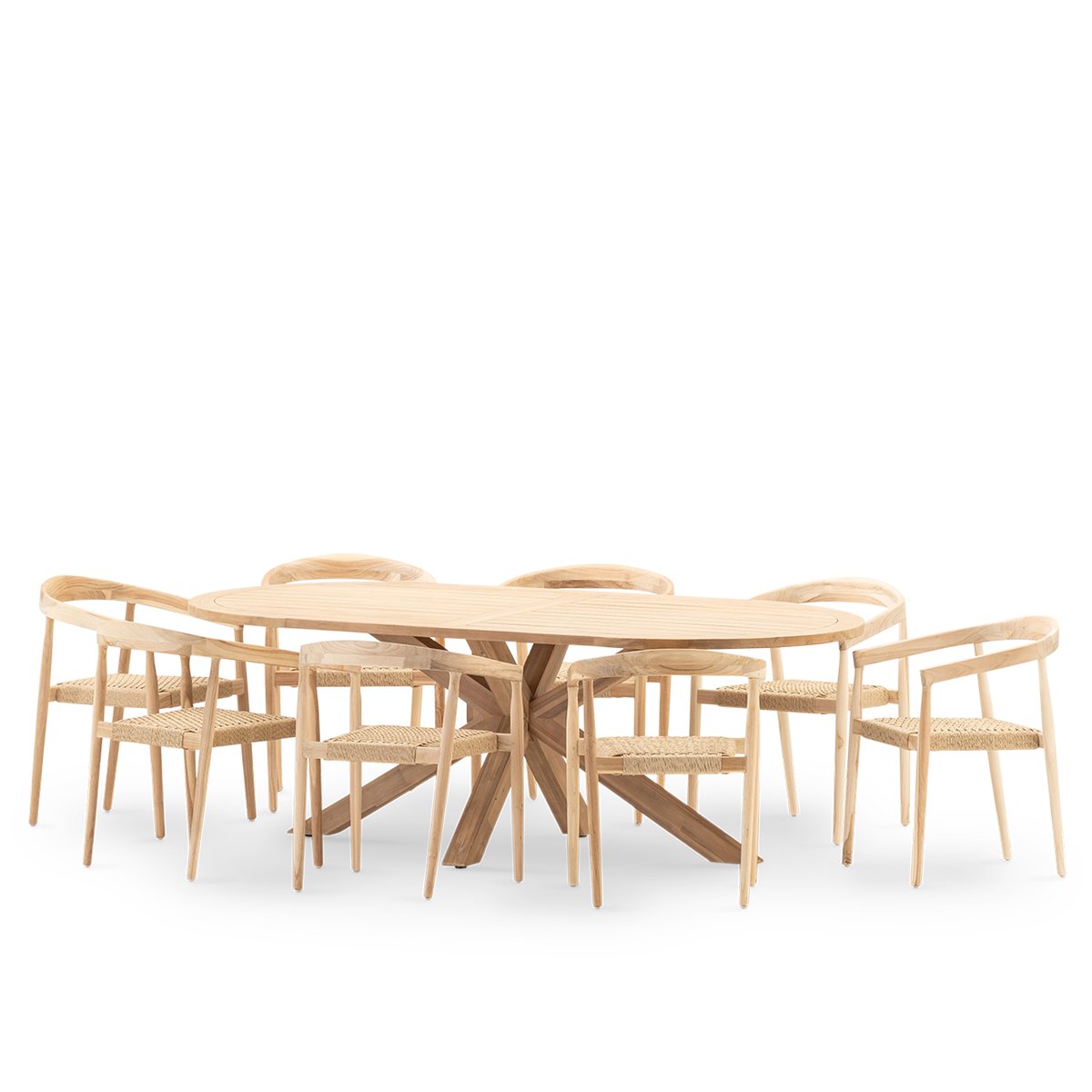 Salon de jardin, 8 fauteuils, SIENA & MODENA bois clair, beige, DEFORA HOME