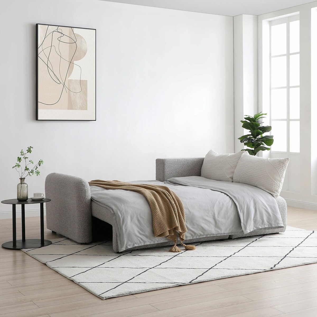 Aire Boucle Corner Sofa Bed light grey, SO'HOME