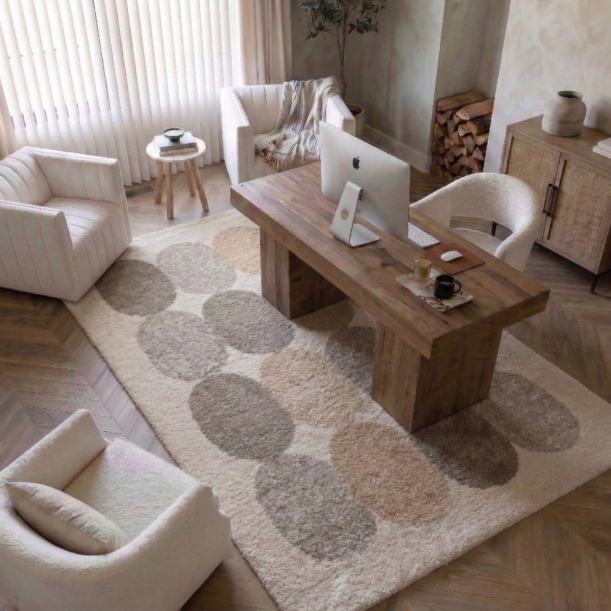 Tapis doux design géométrique moderne multi MAYA LUDIQUE beige, gris, THE DECO FACTORY
