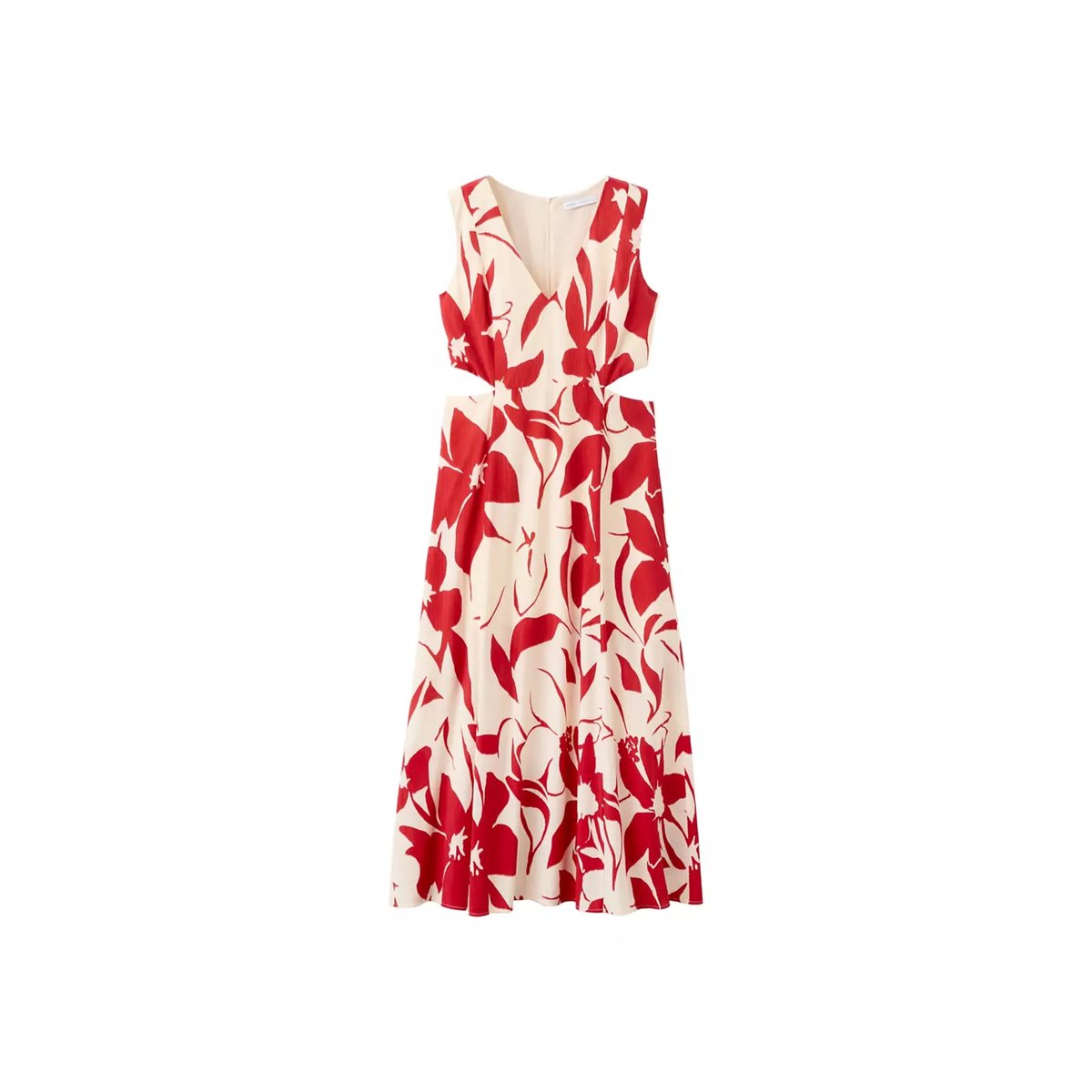 Robe à découpes et imprimé floral rouge, MANGO