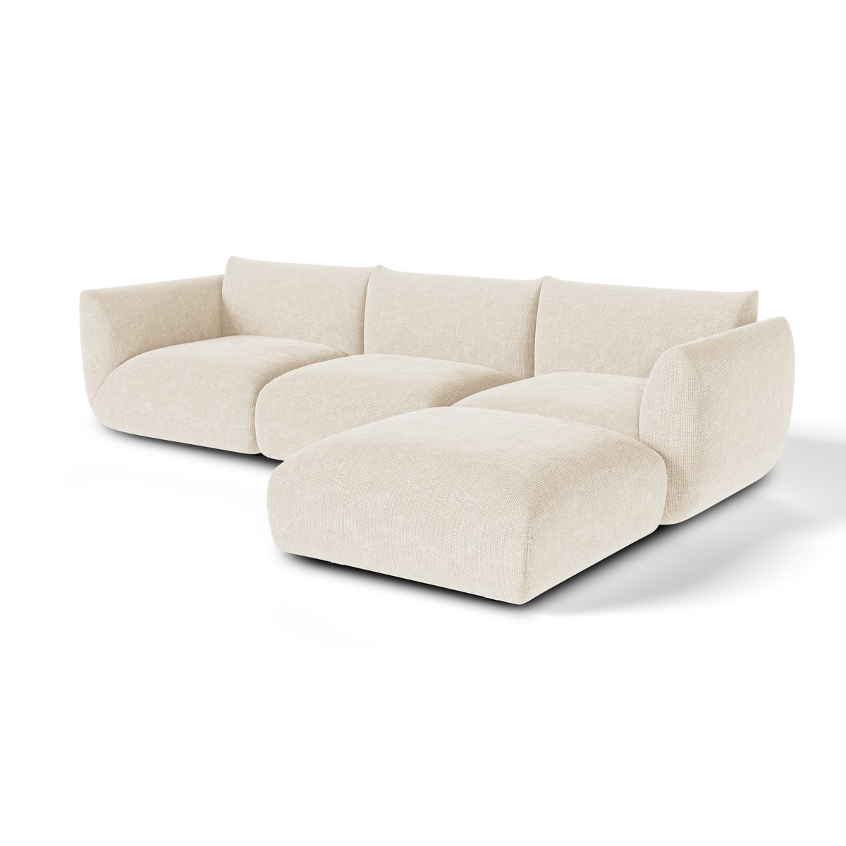 Canapé d'angle modulable 6 places en velours chenillé NOOMA crème, SIA HOME