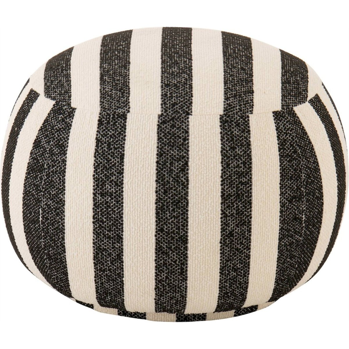 Pouf rond rayé en tissu noir et blanc cassé, RECOLLECTION