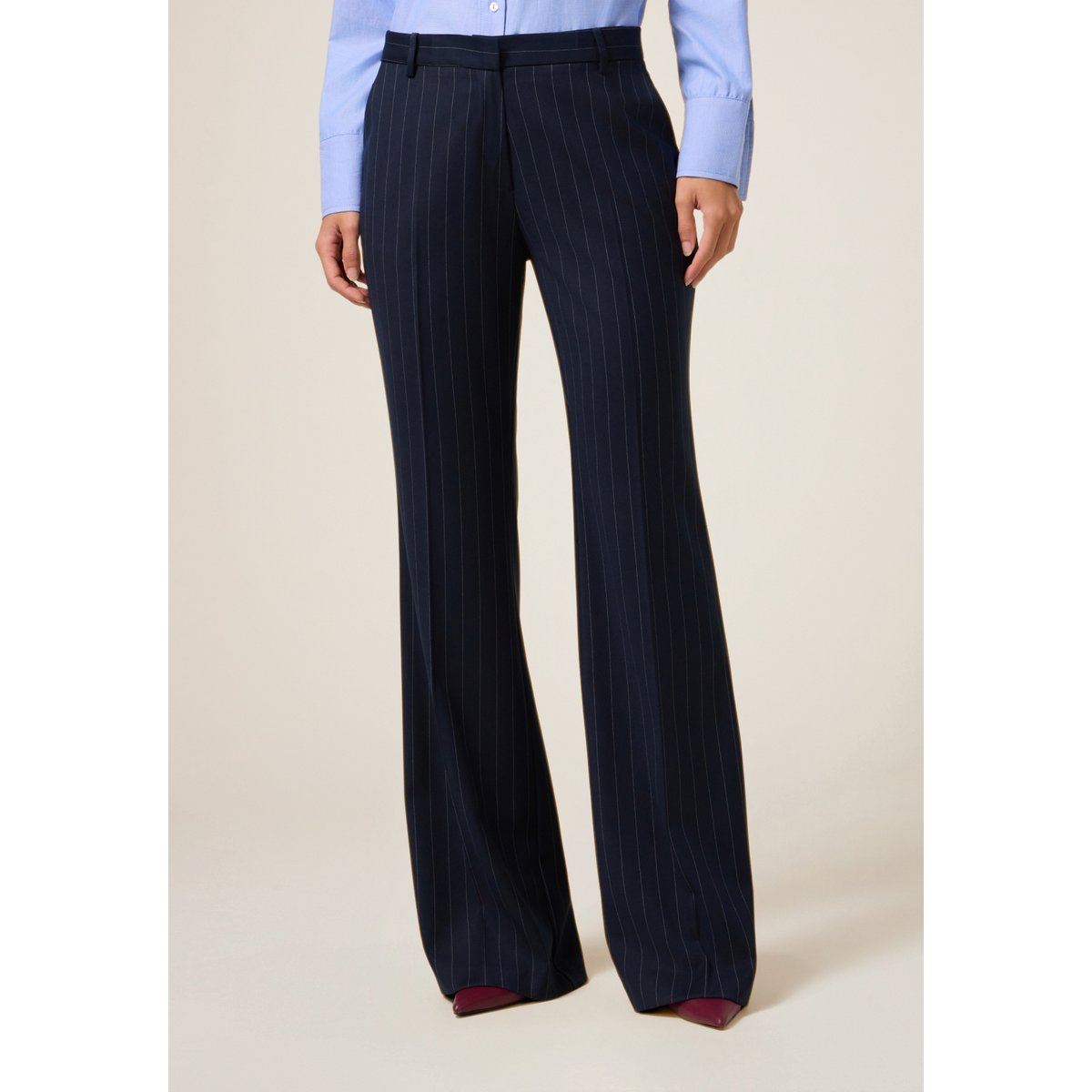 Pantalon flare à rayures bleu, OLTRE