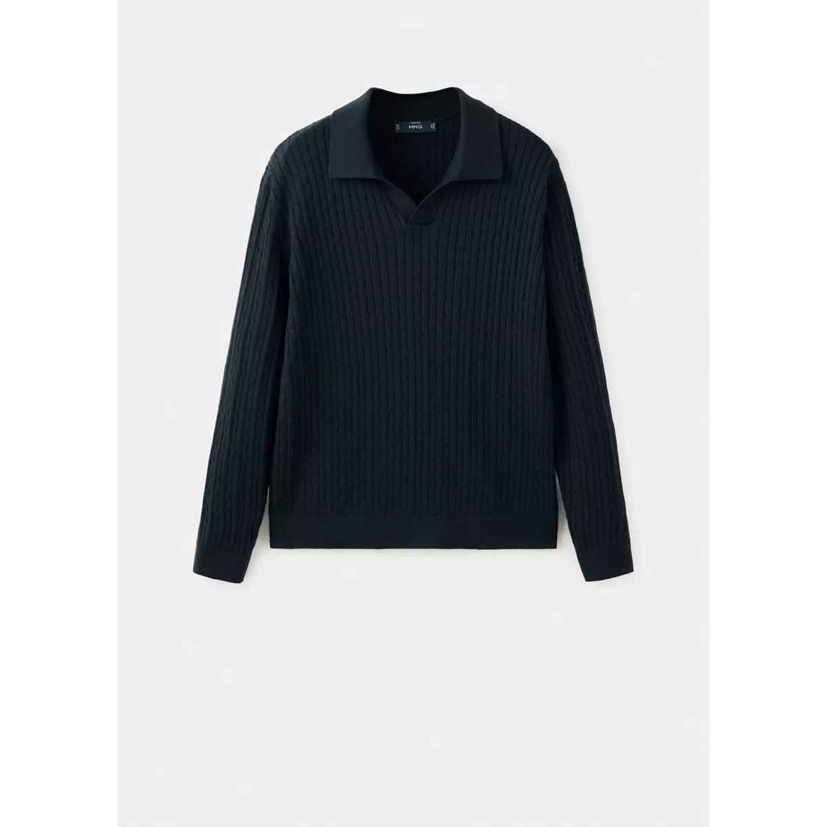 Pull polo mélange coton lyocell maille torsadée bleu marine, MANGO MAN
