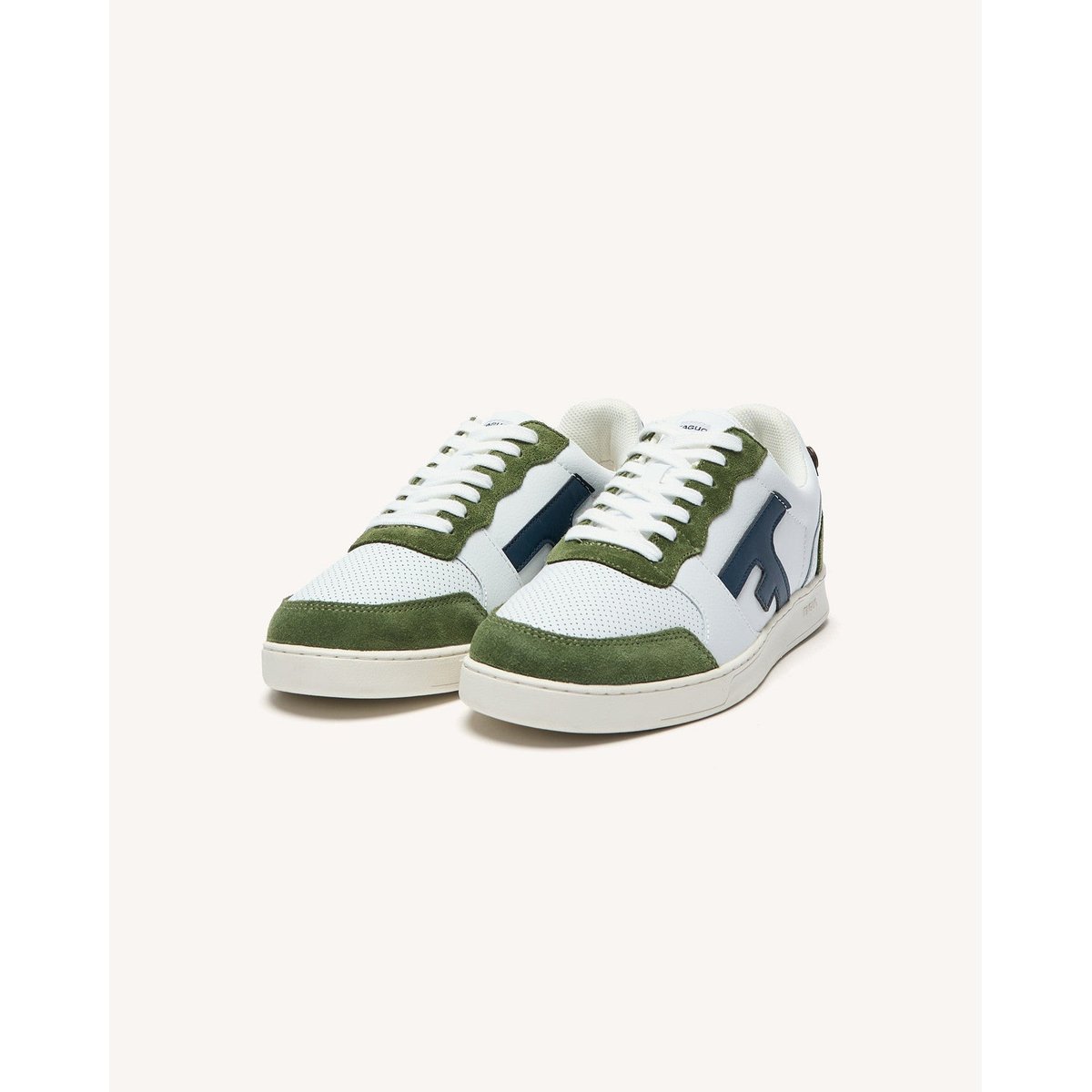 Baskets basses cuir suede HAZEL blanc et kaki, FAGUO