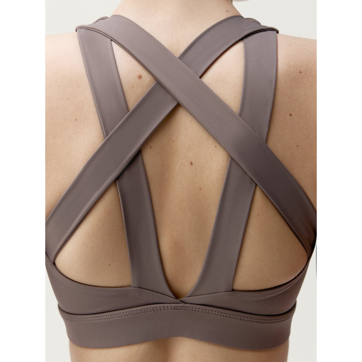 Brassière de sport femme Asura Maintien élevé bretelles coussinets amovibles marron taupe, BORN