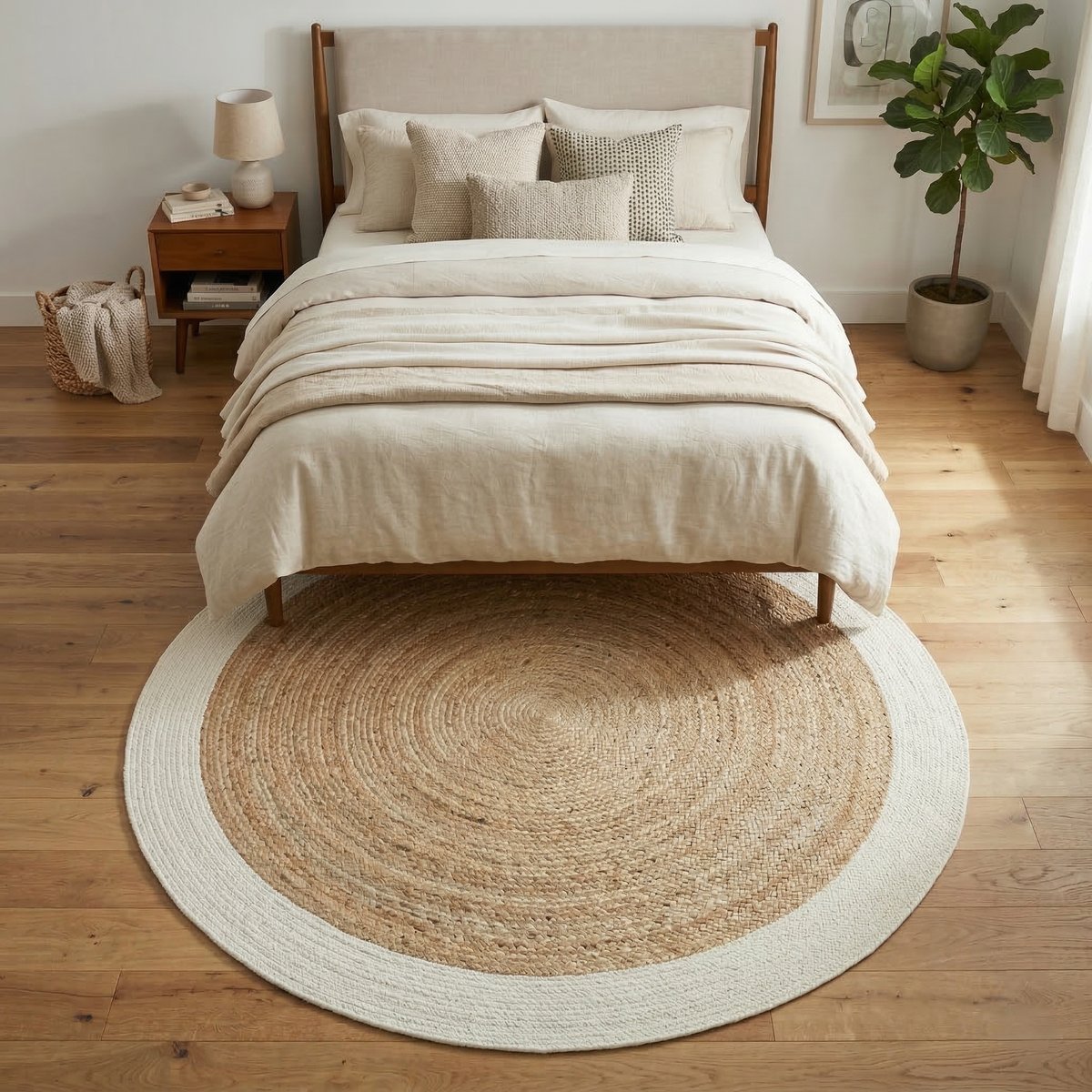 Tapis rond en jute et coton FUNNY JUTE blanc, THE DECO FACTORY