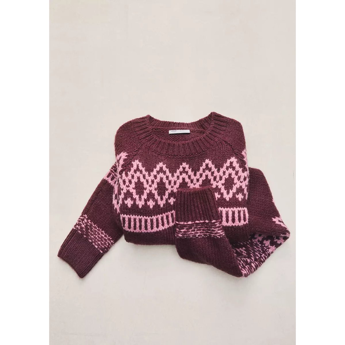 Pull-over motifs col rond bordeaux, MANGO TEEN