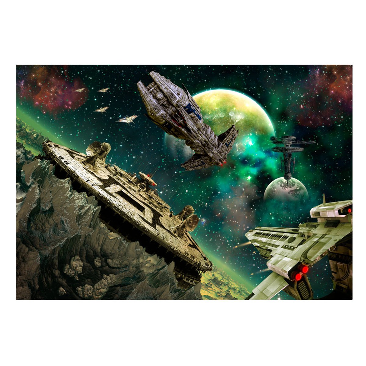 Papier peint intissé panoramique Paysage Flotte spatiale vert, EDEN