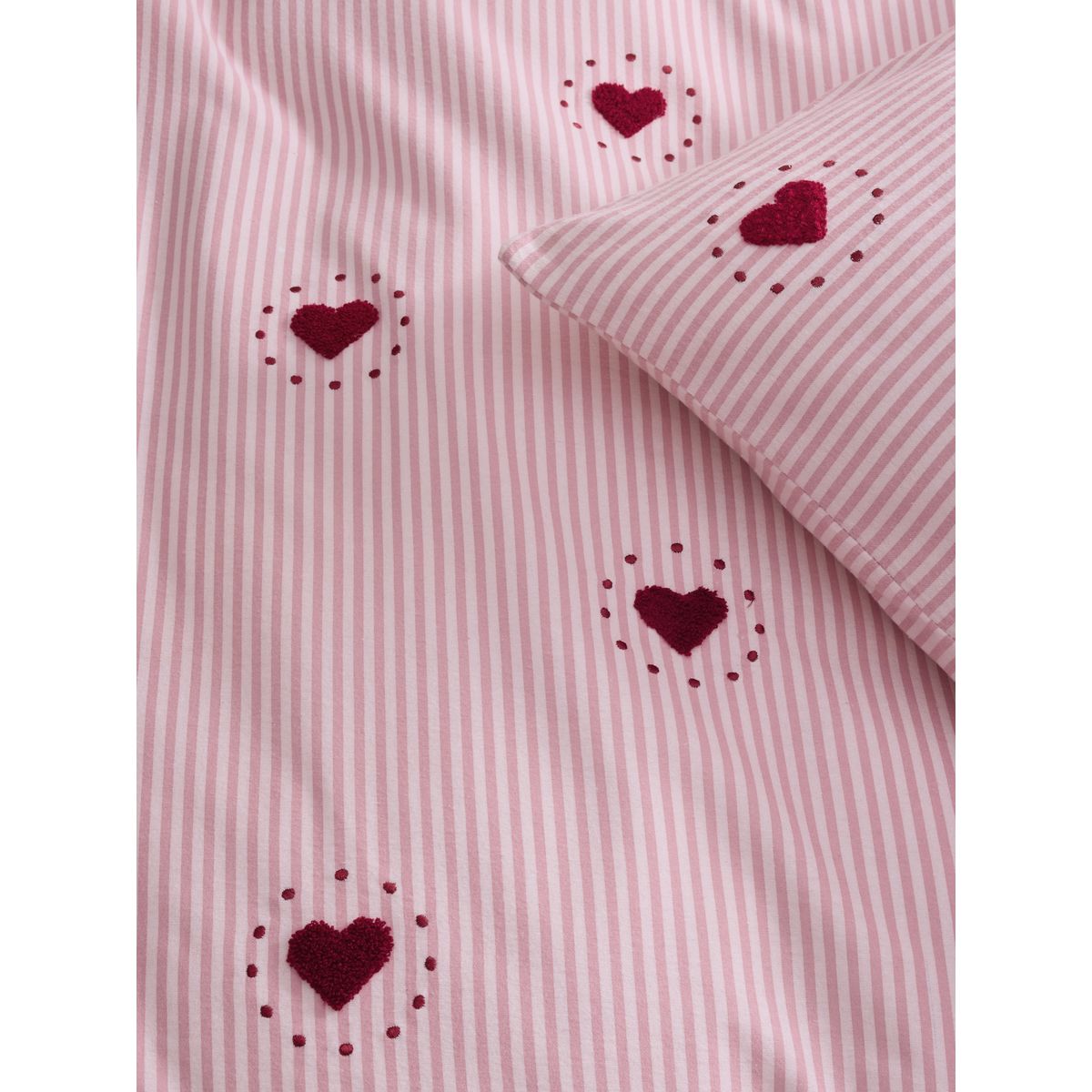 Parure de lit effet brossé à motif cœur tufté rose/rouge rayé, NEXT