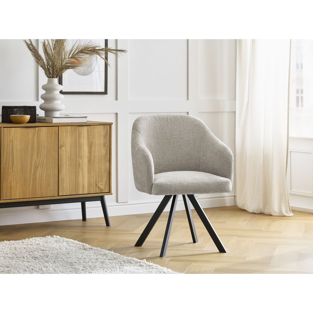 Lot de 2 chaises tissu texturé, SOPHIE beige, BOBOCHIC