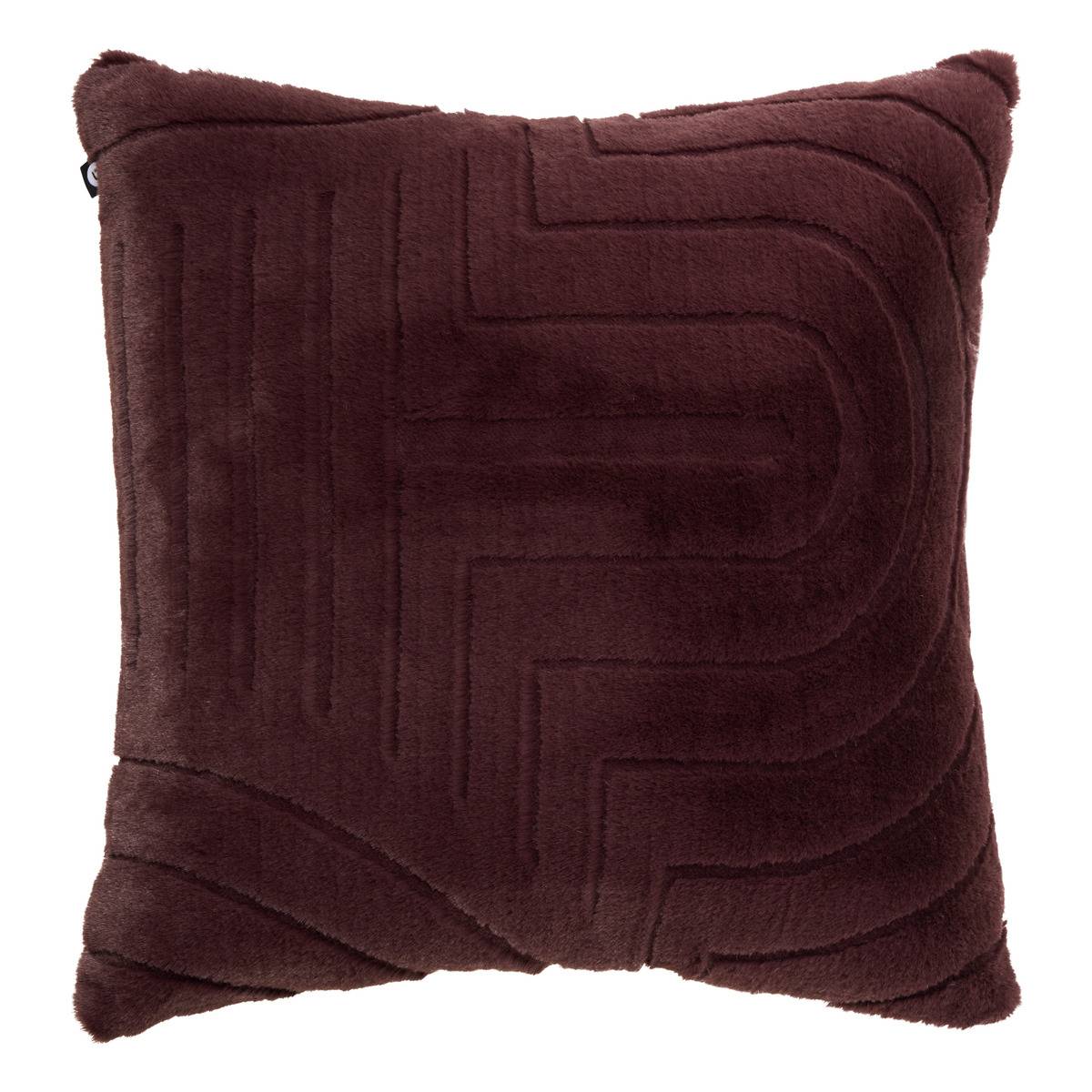 Coussin carré en imitation fourrure ARKA marron tonka, ATMOSPHERA