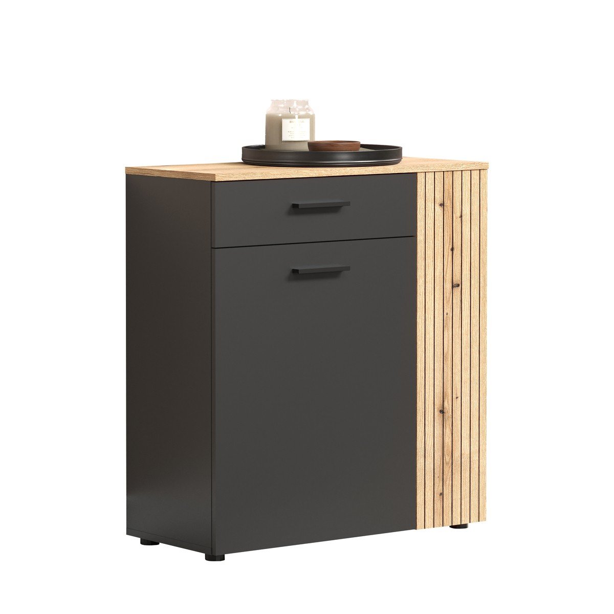 Buffet haut 2 portes et 1 tiroir L80 cm - ESTEBAN gris anthracite, CALICOSY