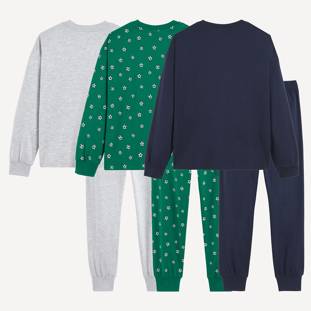 Pack of 3 Football Themed Cotton Pyjamas navy+grey+green, LA REDOUTE COLLECTIONS