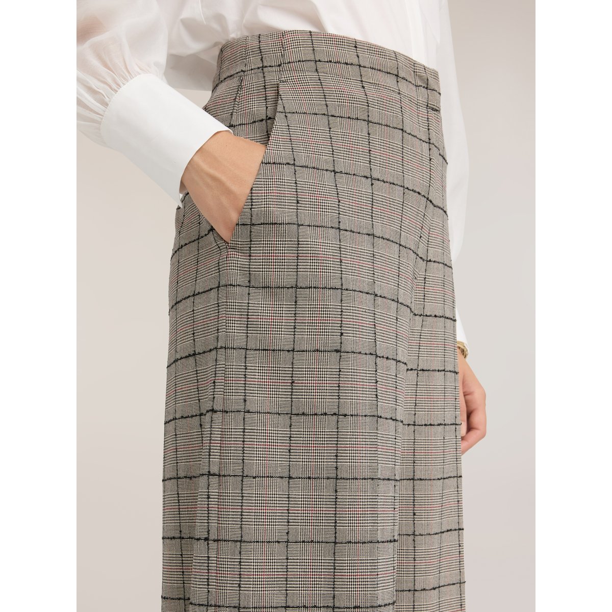 Pantalon palazzo à motif Prince de Galles gris, MOTIVI