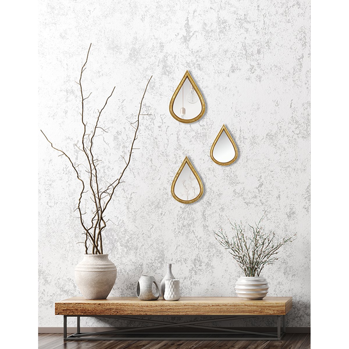 Lot de 3 miroirs gouttes 12, 14 et 16 cm or, EMDE