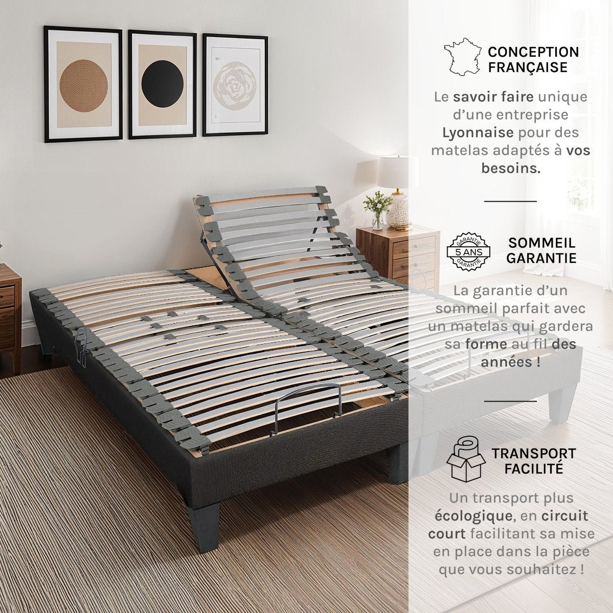 Jeu de 2 sommiers électriques Amiral 2x90x200 cm Lattes gris, BELLECOUR