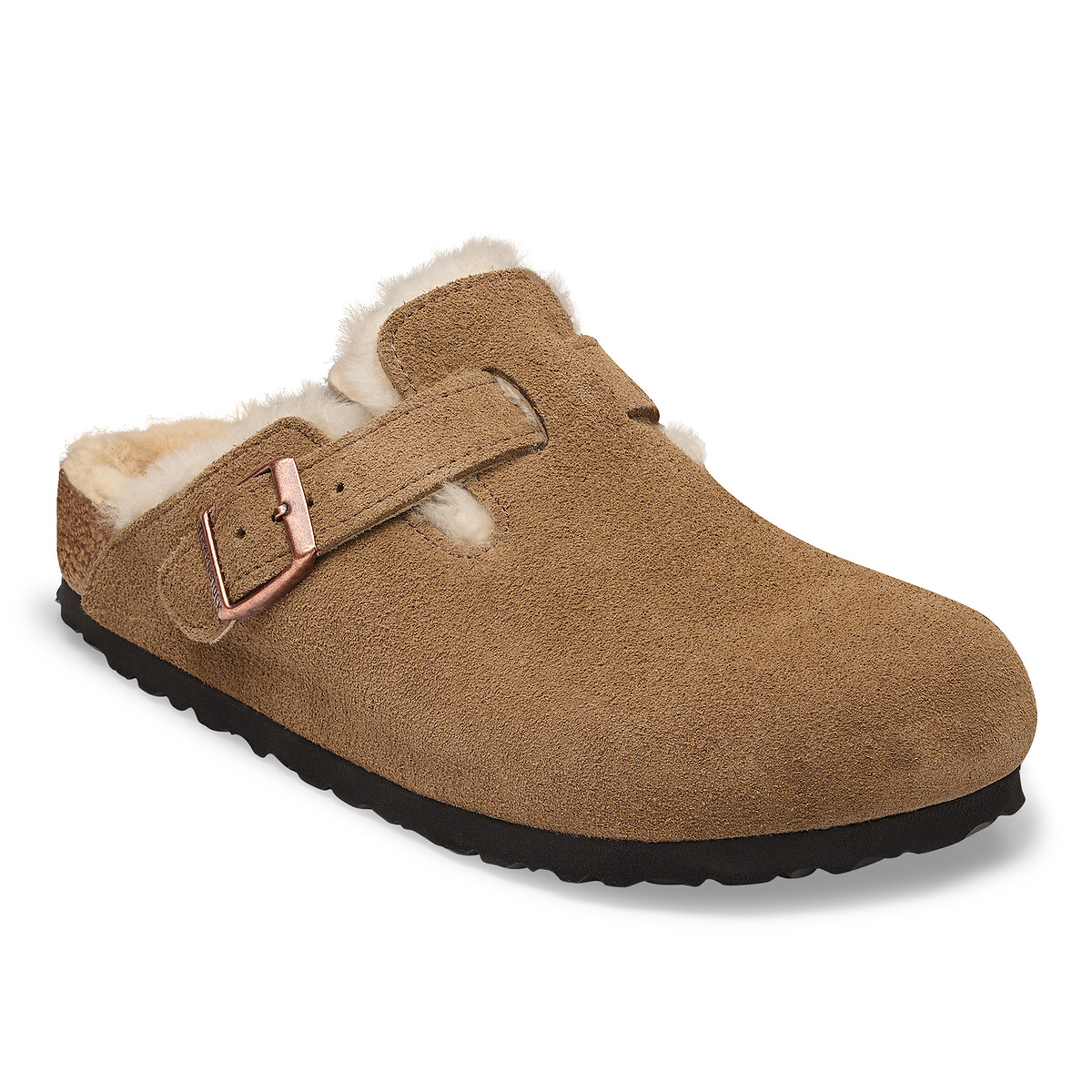 Gefütterte Clogs aus Wildleder Boston Sherling dunkelbraun, BIRKENSTOCK