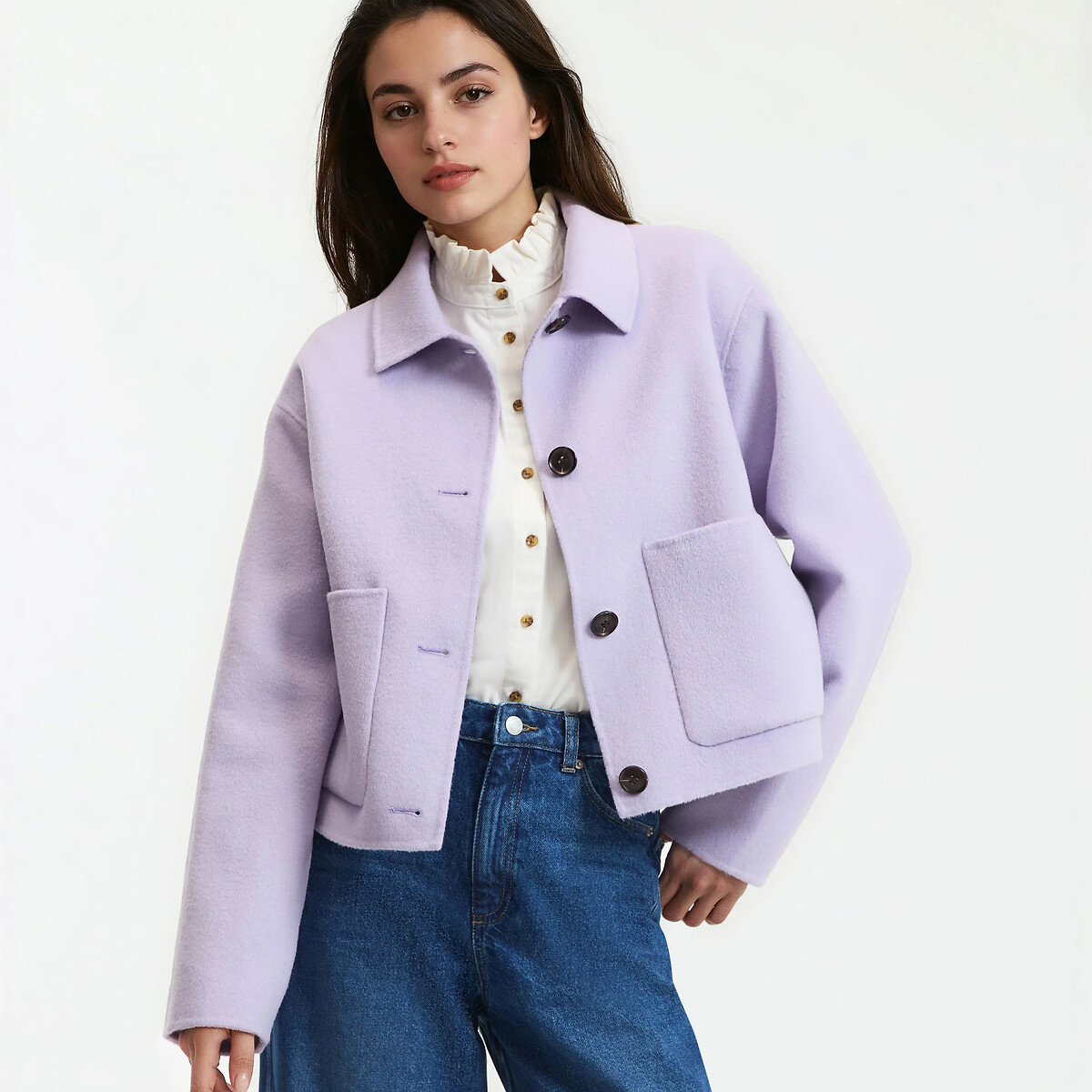 Manteau court fait main en laine mélangée violet parme, LA REDOUTE COLLECTIONS