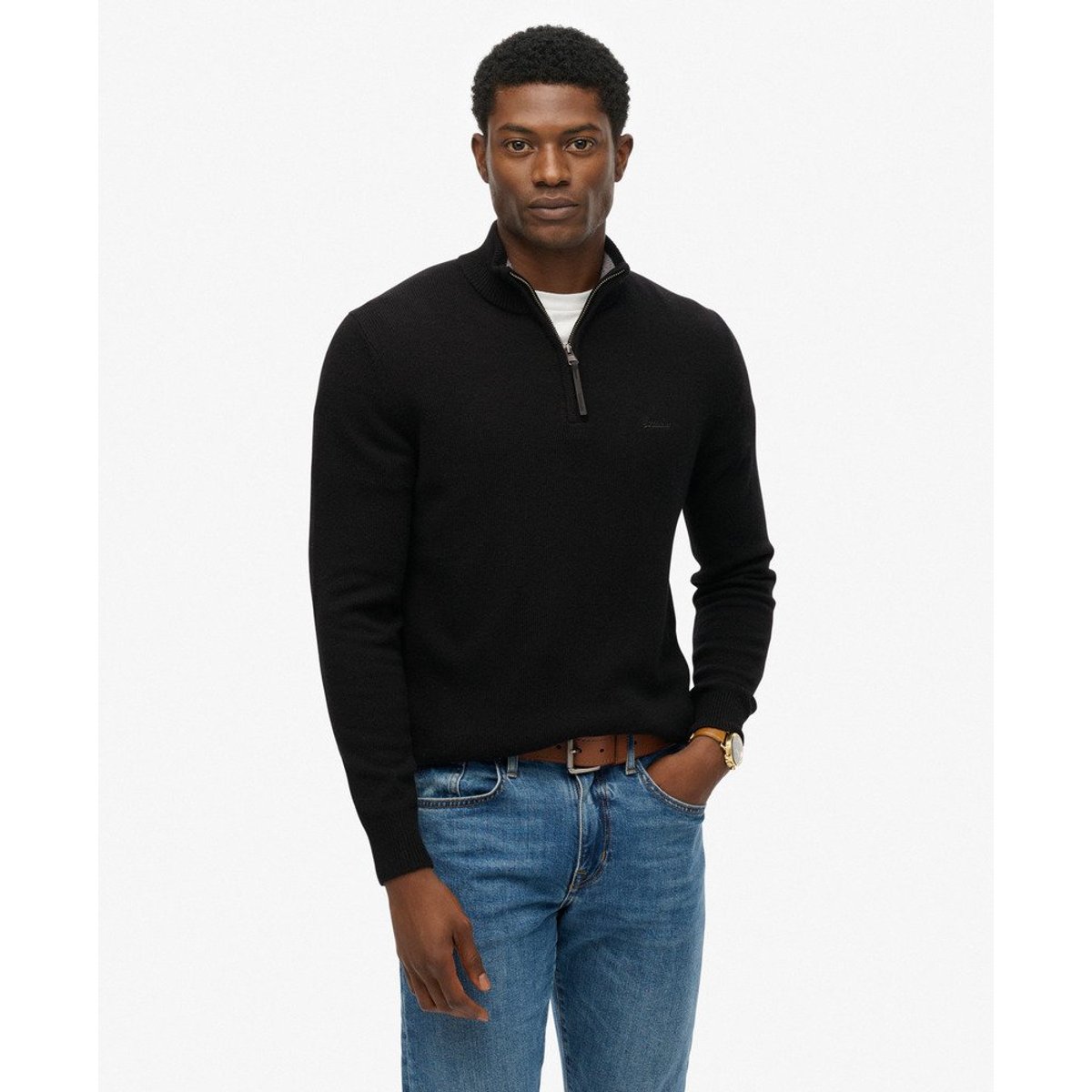 Pull à col camionneur noir, SUPERDRY