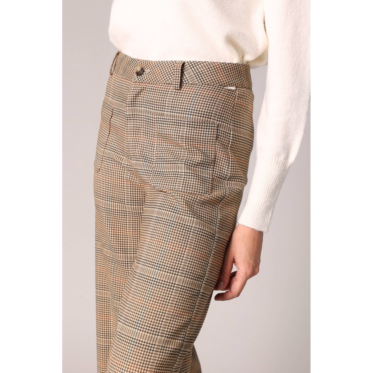 Pantalon à carreaux à jambes larges, style chic et confortable LYSIADE camel, DEELUXE