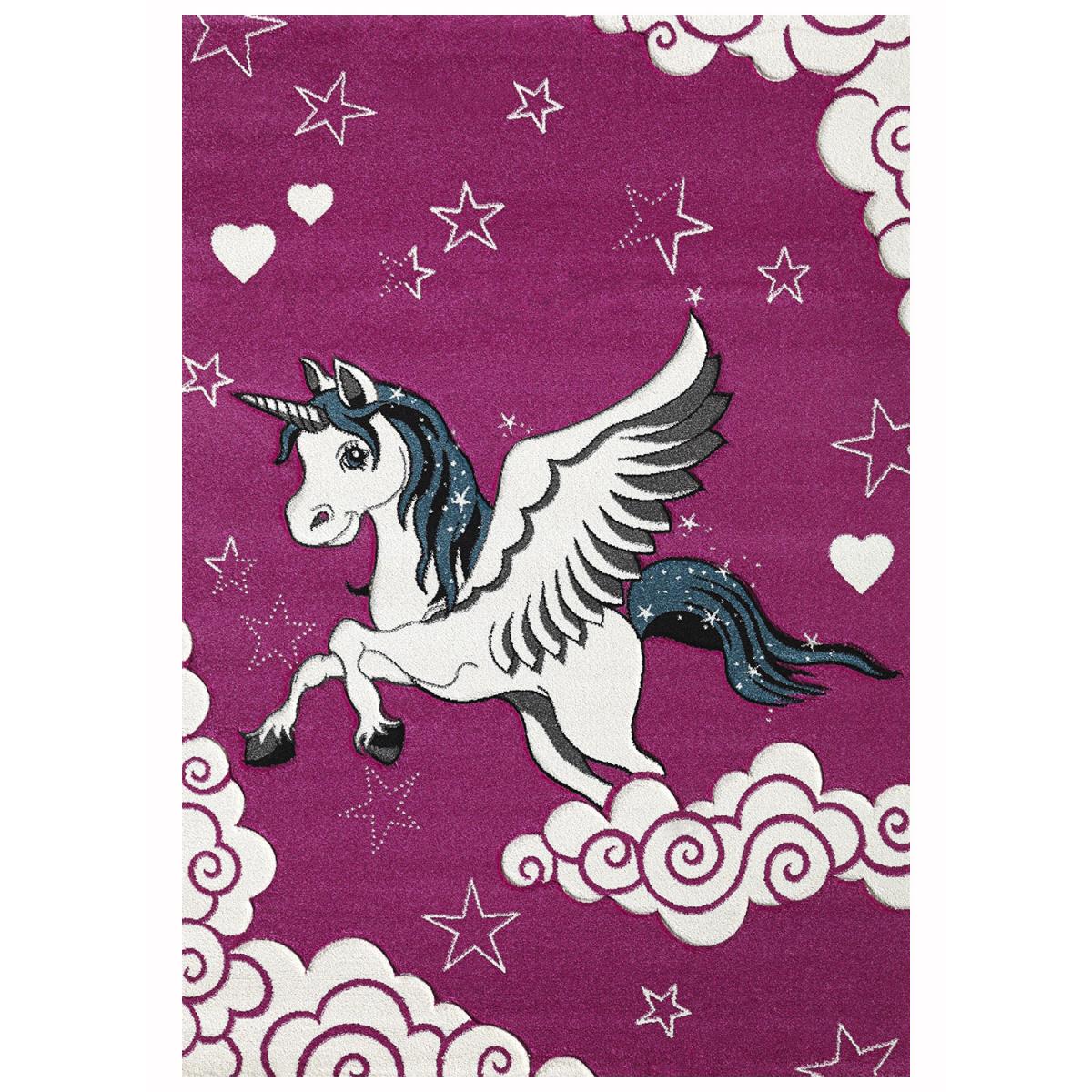Tapis enfant tissé LYN8 LICORNE A fuchsia, UN AMOUR DE TAPIS