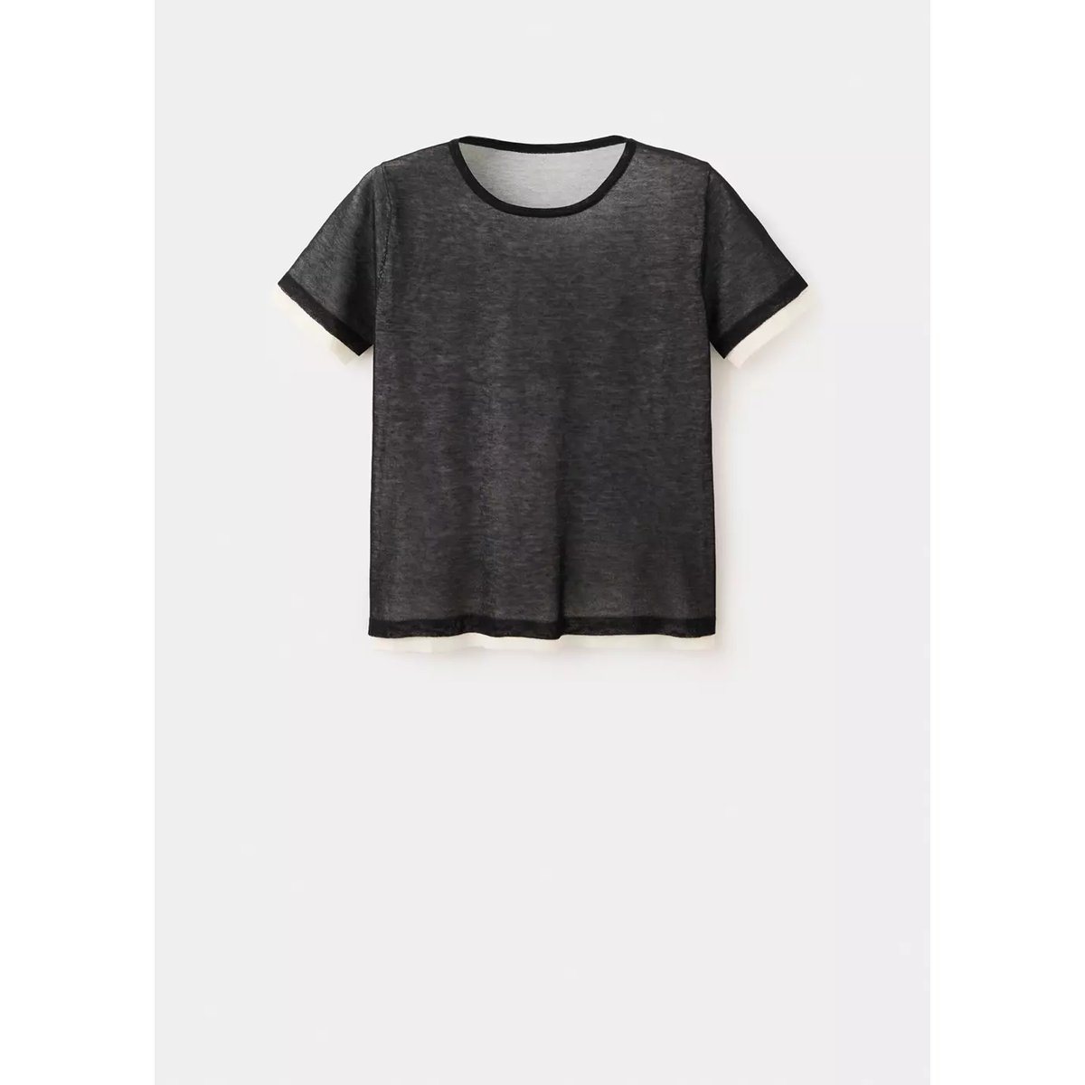 Pull manches courtes combiné noir, MANGO