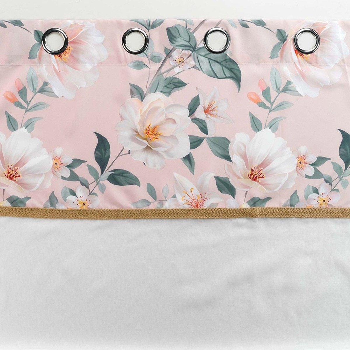 Voilage à œillets 140x240 Sable Top Imprimé Jute Alissia Rose rose, DECORATIE