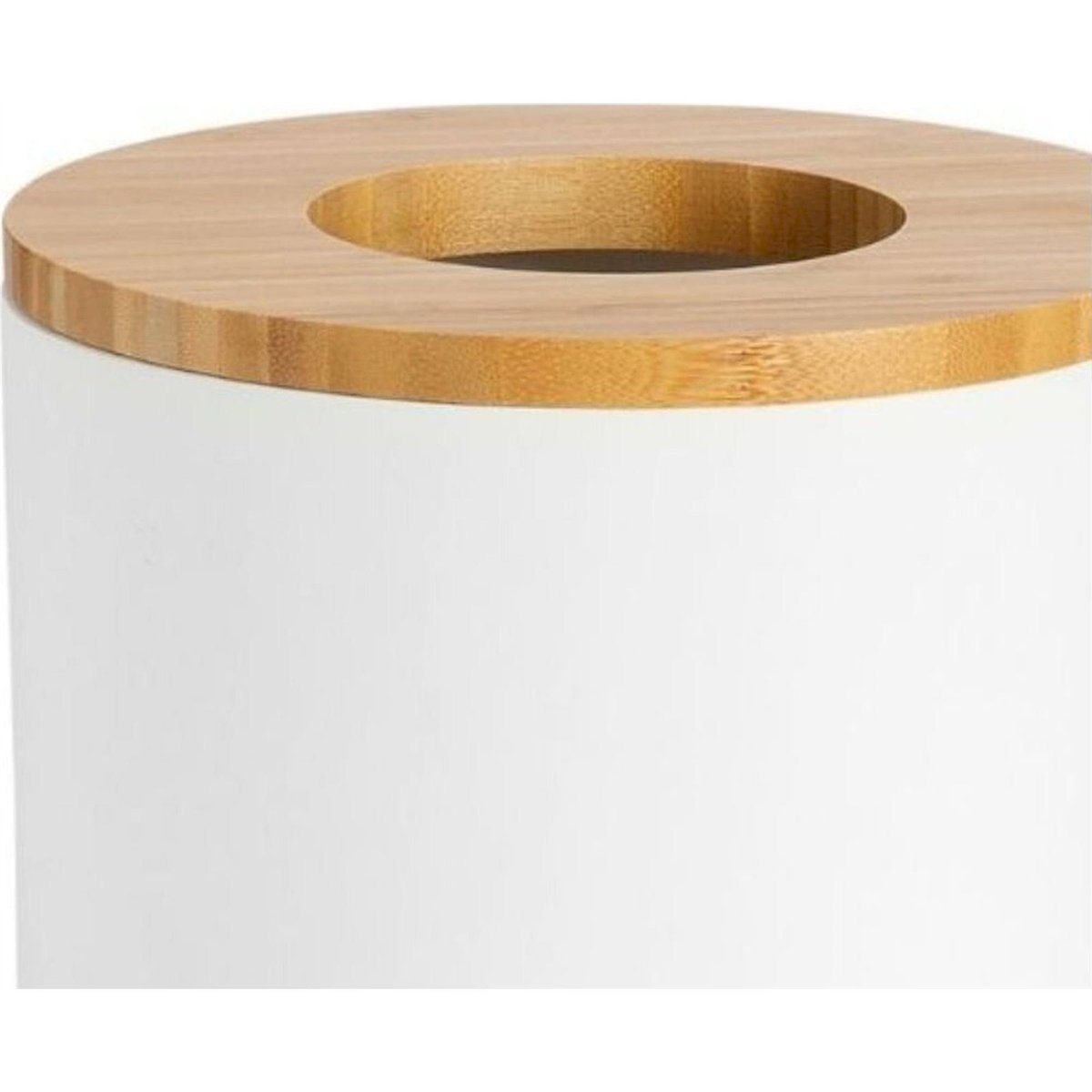 Corbeille de salle de bain ronde en résine et bambou blanc mat et bambou naturel, RECOLLECTION