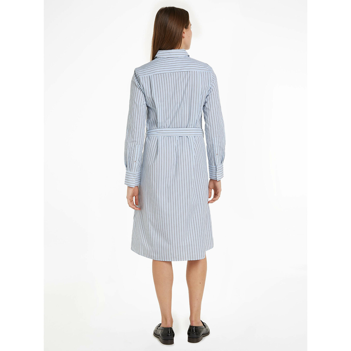 Striped Cotton Dress with Tie-Waist and Long Sleeves navy, TOMMY HILFIGER