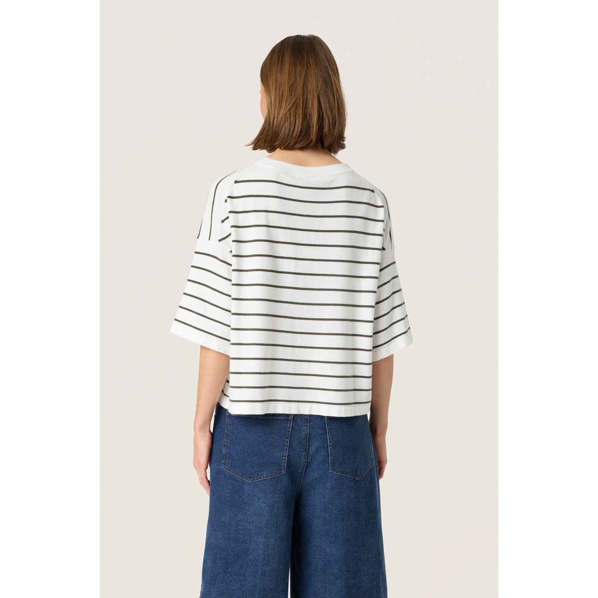 Pullover tricoté blanc vert white w grape leaf stripe, SOAKED IN LUXURY