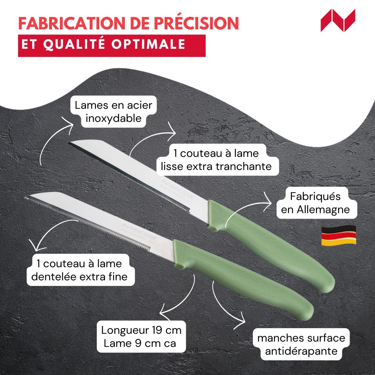 Set de 2 couteaux à légumes 19 cm ELEMENTAL vert, NIROSTA