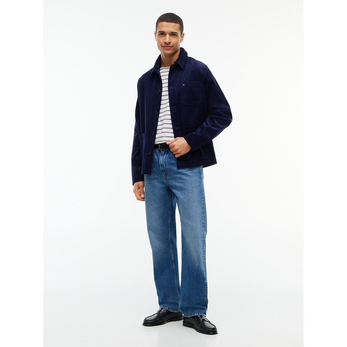 T-shirt manches courtes, coupe regular bleu marine/écru, TOMMY HILFIGER