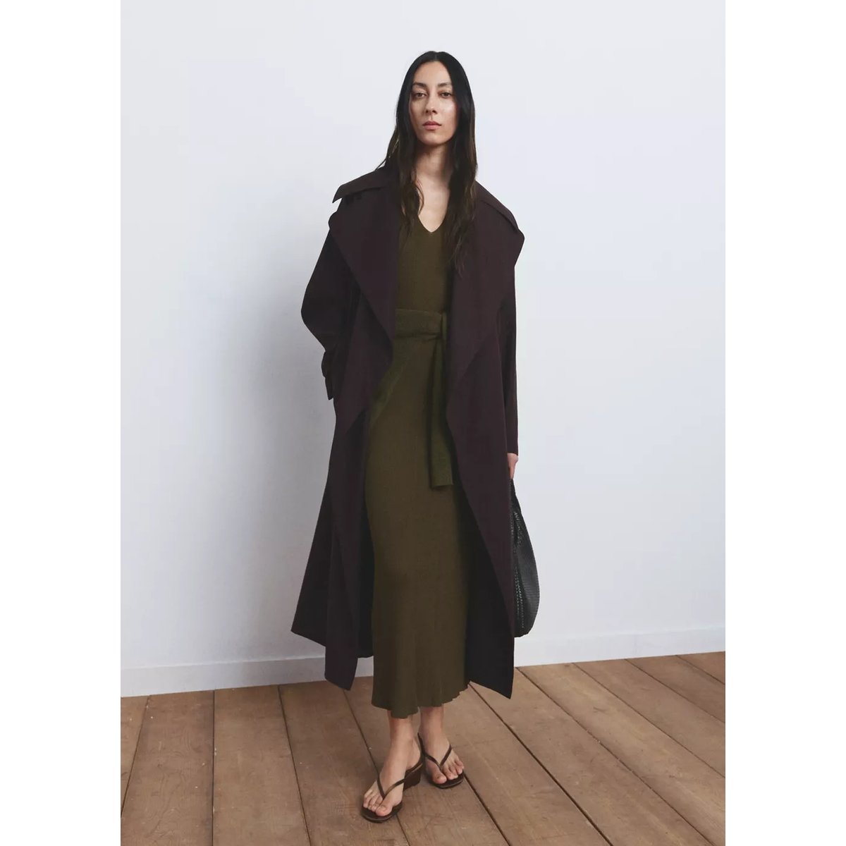 Robe maille fine évasée kaki, MANGO