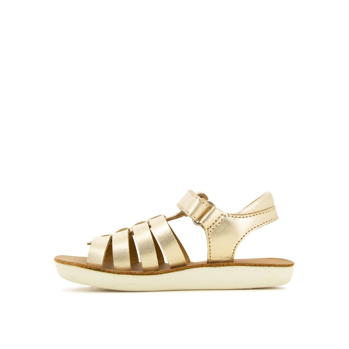 Sandali in pelle con chiusura in velcro GOA SPART oro bianco, SHOO POM