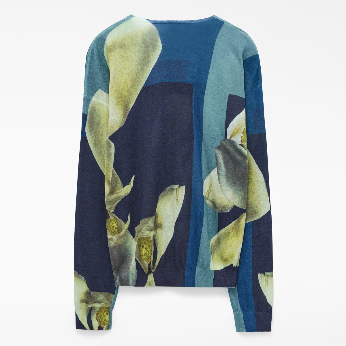 Pull en maille fine imprimée à col rond noir/bleu/vert, ADOLFO DOMINGUEZ