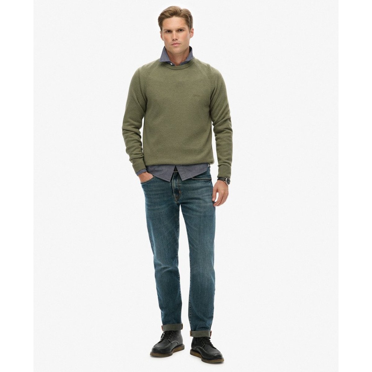 Pull col rond sauge pâle, SUPERDRY