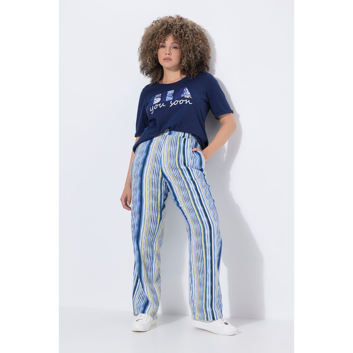 Pantalon Rose en mousseline rayée bleu, ULLA POPKEN